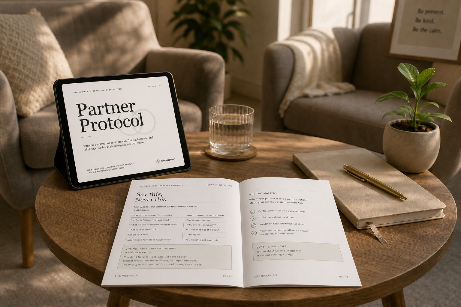 Partner Protocol booklet read by a couple at a table